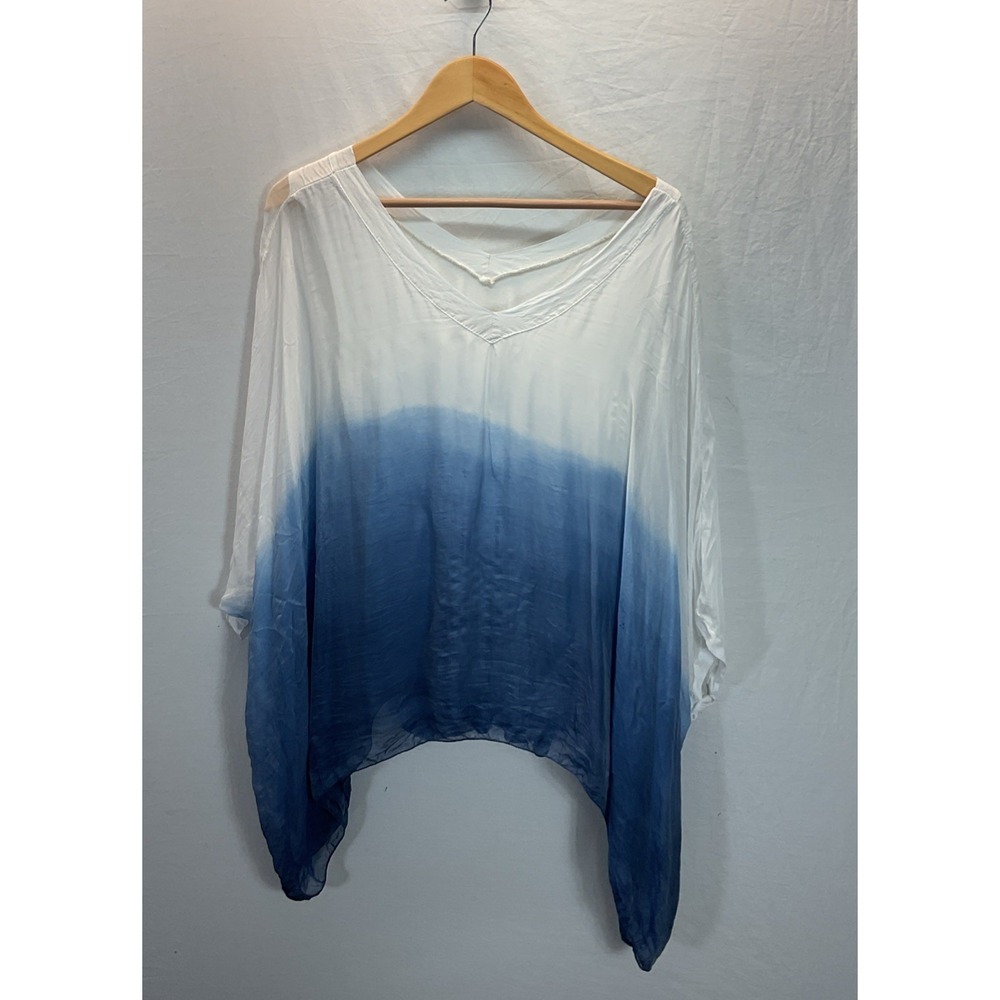 Sofia Silk Made In Italy Ombre Drape 3/4 Sleeve Sz L Flowy Sheer Boho Fairycore